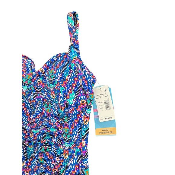 Swim Solutions Tummy Control Shirred Blue One Piece Swimsuit Size 10 Padded NWT - Picture 4 of 4